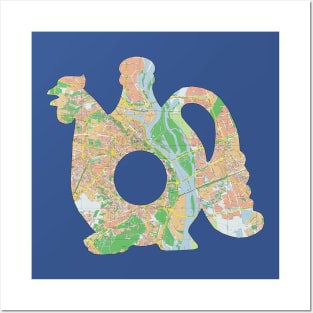 Ukrainian Teapot Silhouette cut from street map of Kiev Posters and Art